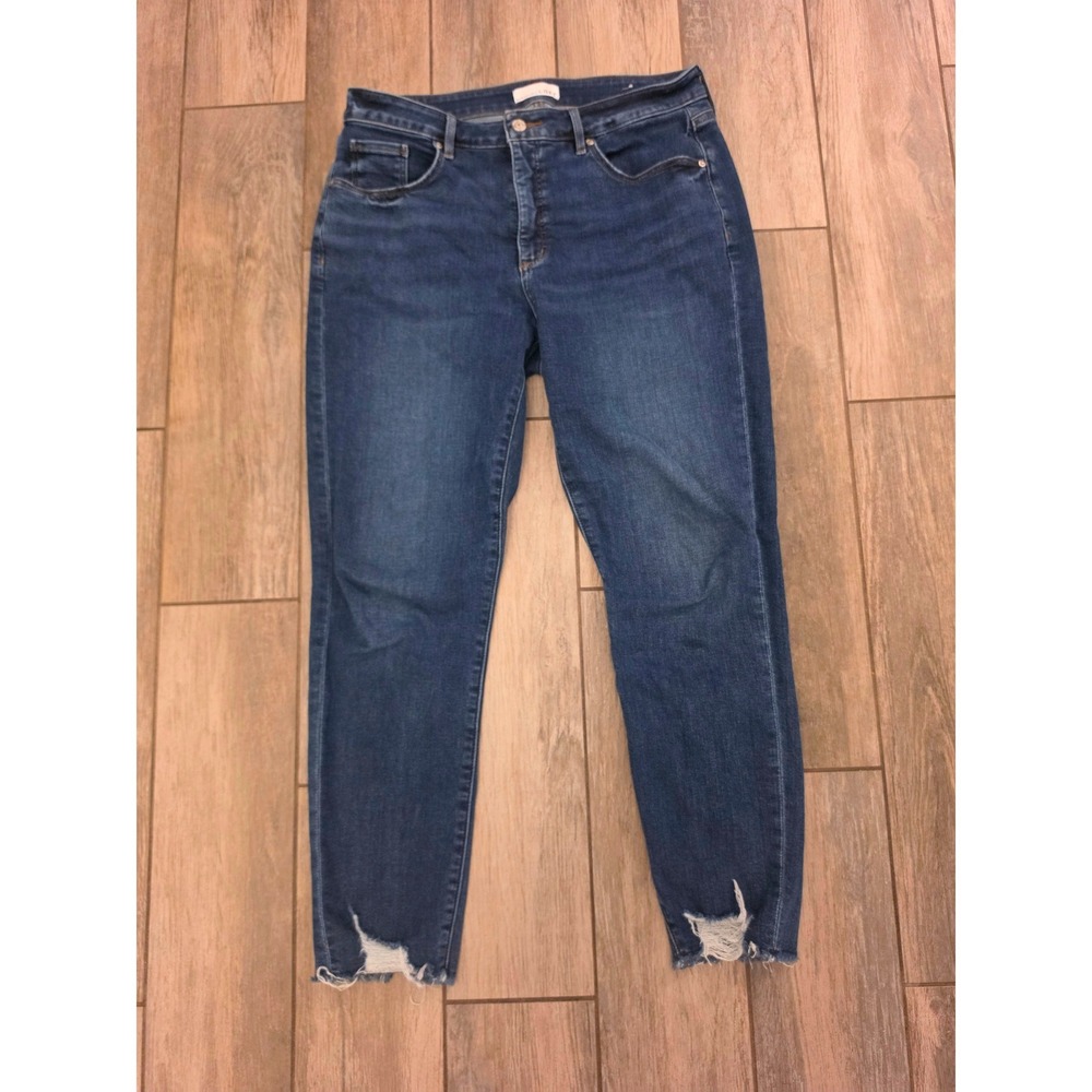 LOFT Curvy Skinny Jeans Womens 31 12 Medium Wash Distressed Raw Hem 70389